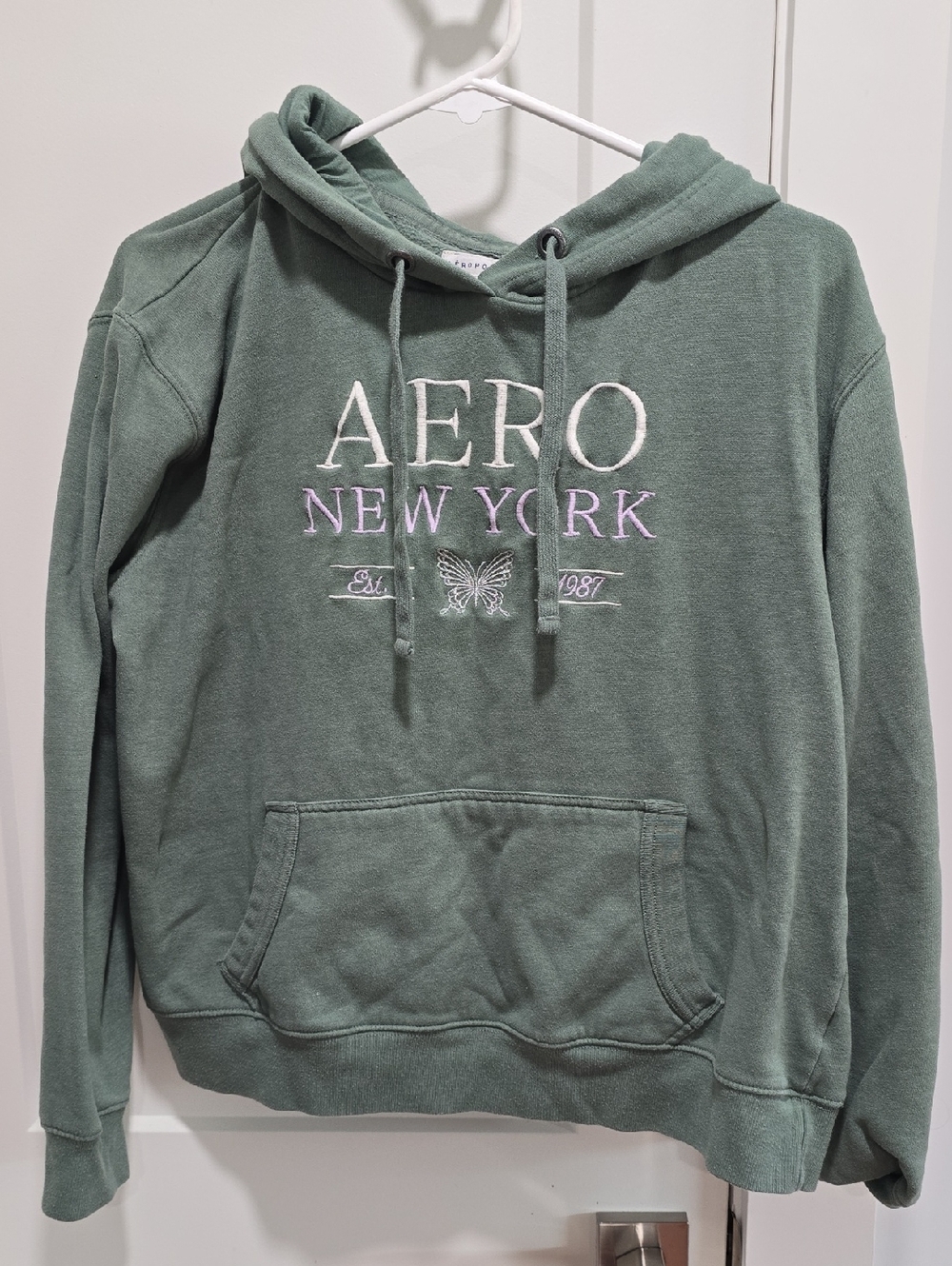 Aeropostale Sage Green Logo Hoodie with Butterfly Detail